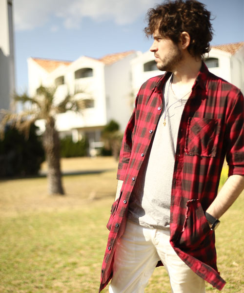 Gauze check long shirts 入荷